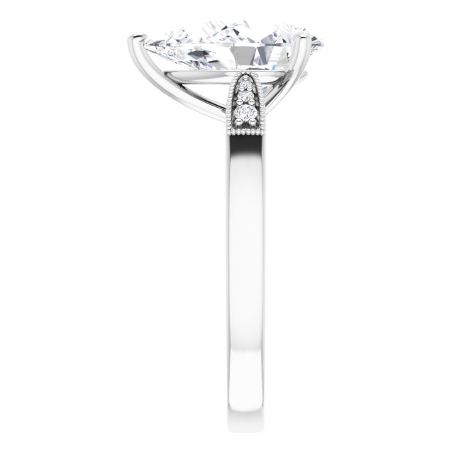 3.62 Pear Moissanite DEF/VVS Cathedral Sidestone Engagement Ring in 18KW | ViewE