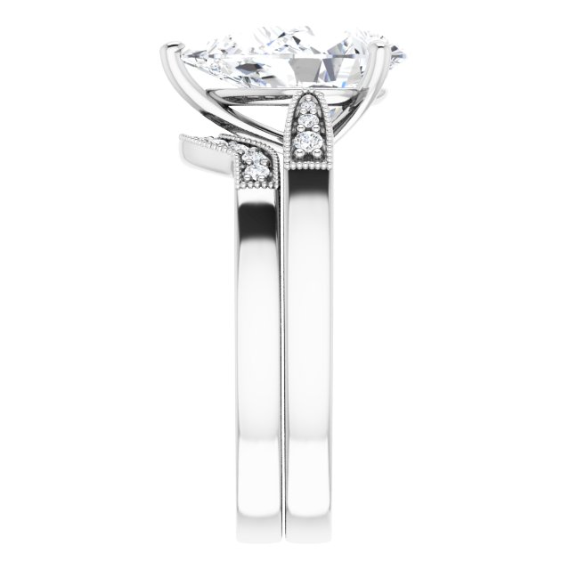 3.62 Pear Moissanite DEF/VVS Cathedral Sidestone Engagement Ring in 18KW | AllComponents_ViewE