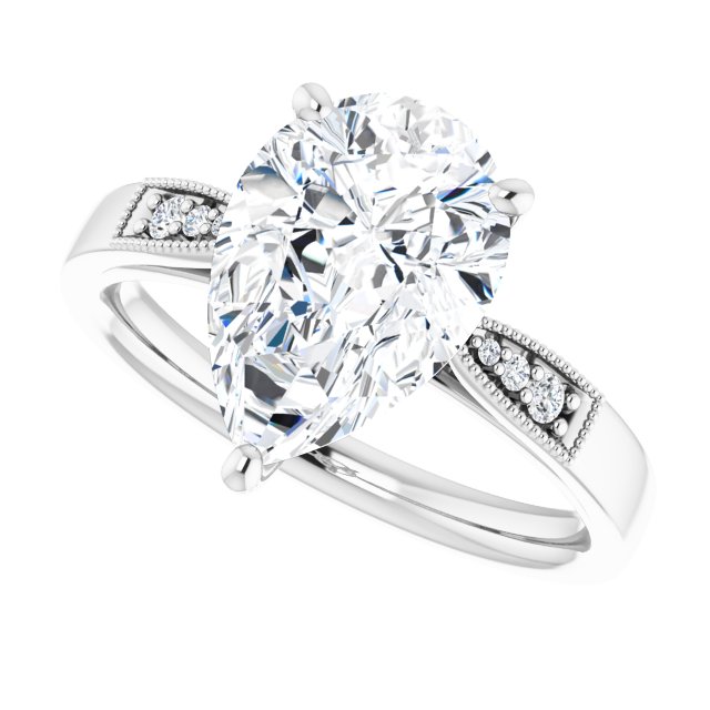 3.62 Pear Moissanite DEF/VVS Cathedral Sidestone Engagement Ring in 18KW | View5