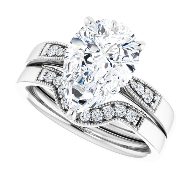 3.62 Pear Moissanite DEF/VVS Cathedral Sidestone Engagement Ring in 18KW | AllComponents_View5