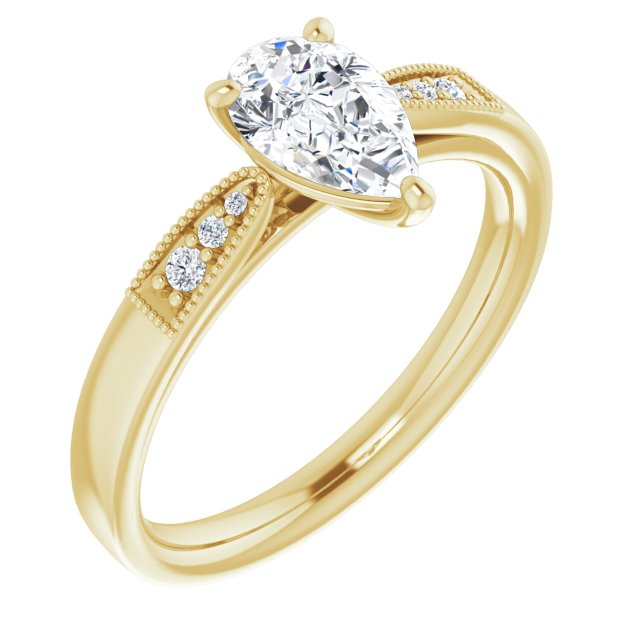 0.99 Pear Moissanite DEF/VVS Cathedral Sidestone Engagement Ring in 18KY | ViewA 0.99 Pear Moissanite DEF/VVS Cathedral Sidestone Engagement Ring in 18KY | ViewA