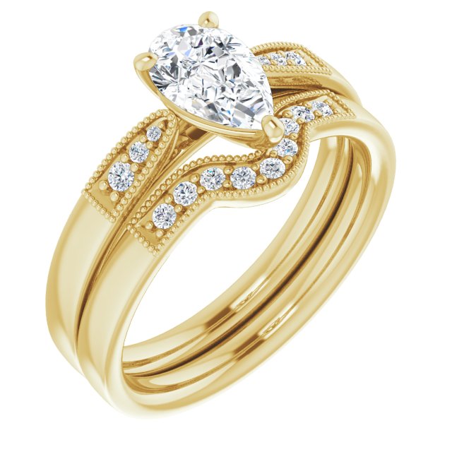 0.99 Pear Moissanite DEF/VVS Cathedral Sidestone Engagement Ring in 18KY | AllComponents_ViewA 0.99 Pear Moissanite DEF/VVS Cathedral Sidestone Engagement Ring in 18KY | AllComponents_ViewA
