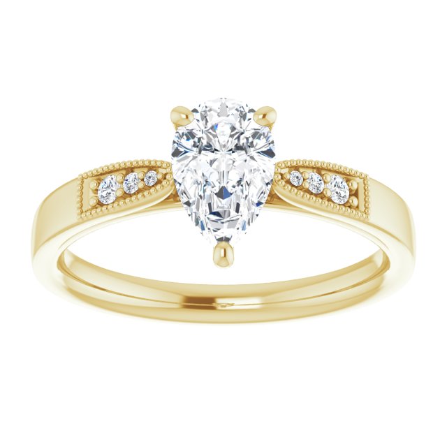 0.99 Pear Moissanite DEF/VVS Cathedral Sidestone Engagement Ring in 18KY | ViewS 0.99 Pear Moissanite DEF/VVS Cathedral Sidestone Engagement Ring in 18KY | ViewS