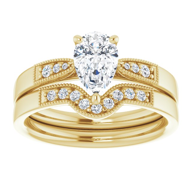 0.99 Pear Moissanite DEF/VVS Cathedral Sidestone Engagement Ring in 18KY | AllComponents_ViewS 0.99 Pear Moissanite DEF/VVS Cathedral Sidestone Engagement Ring in 18KY | AllComponents_ViewS