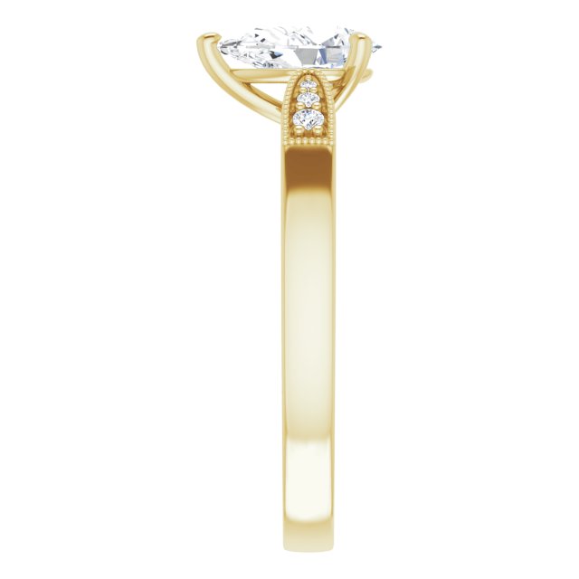0.99 Pear Moissanite DEF/VVS Cathedral Sidestone Engagement Ring in 18KY | ViewE 0.99 Pear Moissanite DEF/VVS Cathedral Sidestone Engagement Ring in 18KY | ViewE