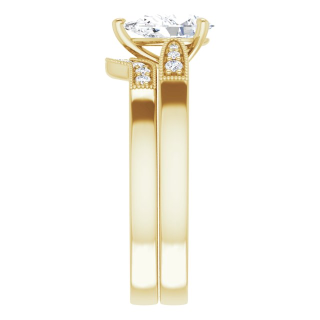 0.99 Pear Moissanite DEF/VVS Cathedral Sidestone Engagement Ring in 18KY | AllComponents_ViewE 0.99 Pear Moissanite DEF/VVS Cathedral Sidestone Engagement Ring in 18KY | AllComponents_ViewE