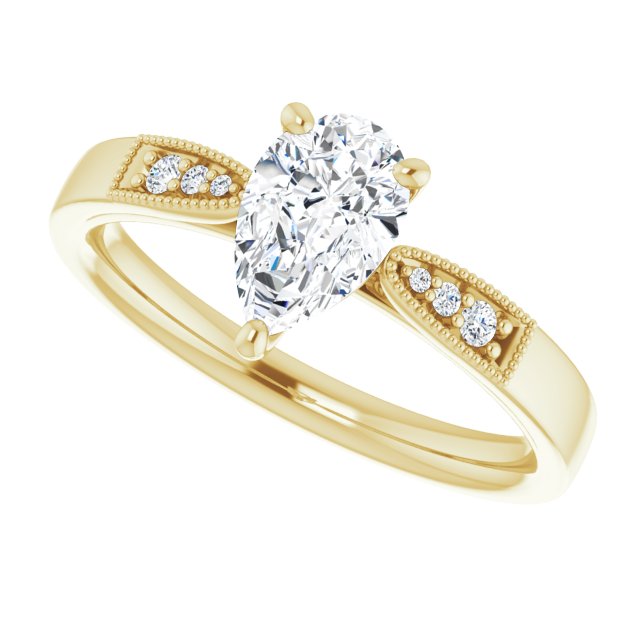 0.99 Pear Moissanite DEF/VVS Cathedral Sidestone Engagement Ring in 18KY | View5 0.99 Pear Moissanite DEF/VVS Cathedral Sidestone Engagement Ring in 18KY | View5