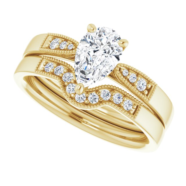 0.99 Pear Moissanite DEF/VVS Cathedral Sidestone Engagement Ring in 18KY | AllComponents_View5 0.99 Pear Moissanite DEF/VVS Cathedral Sidestone Engagement Ring in 18KY | AllComponents_View5