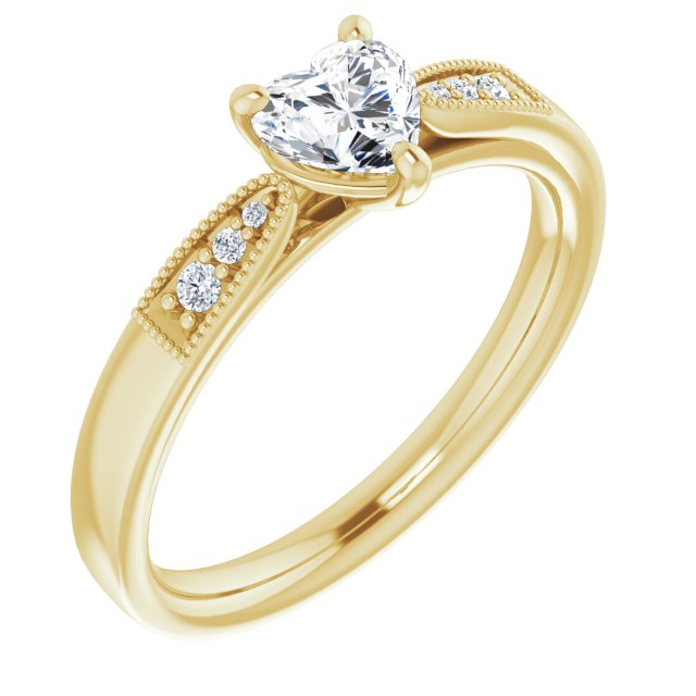 0.55 Heart Diamond GH/VS2+ Cathedral Sidestone Engagement Ring in 18KY | ViewA