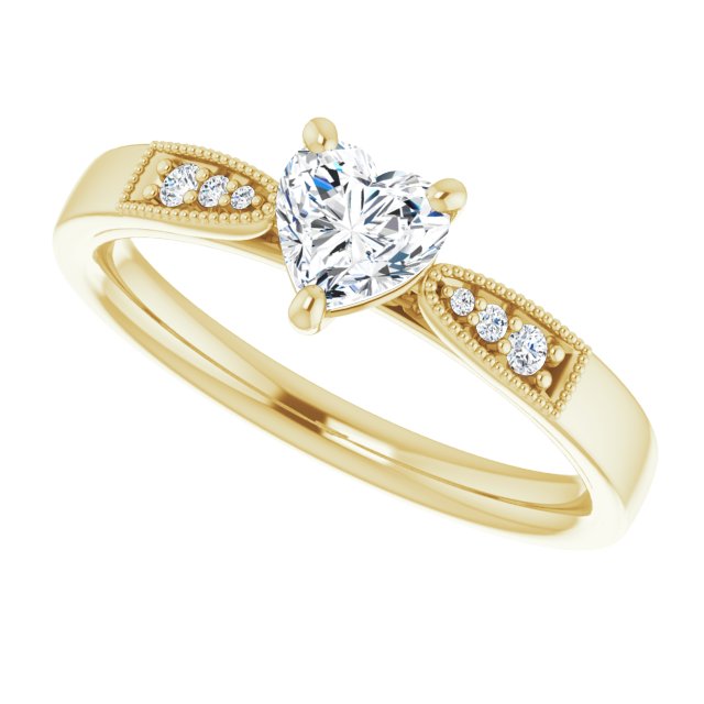 0.55 Heart Diamond GH/VS2+ Cathedral Sidestone Engagement Ring in 18KY | View5