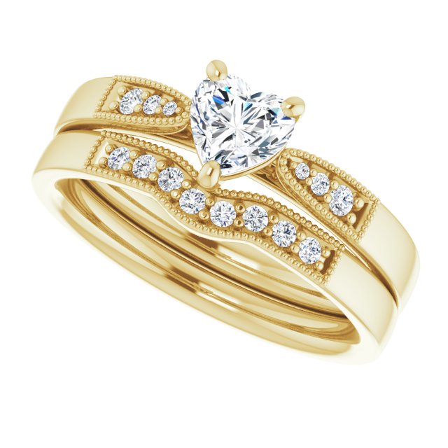 0.55 Heart Diamond GH/VS2+ Cathedral Sidestone Engagement Ring in 18KY | AllComponents_View5