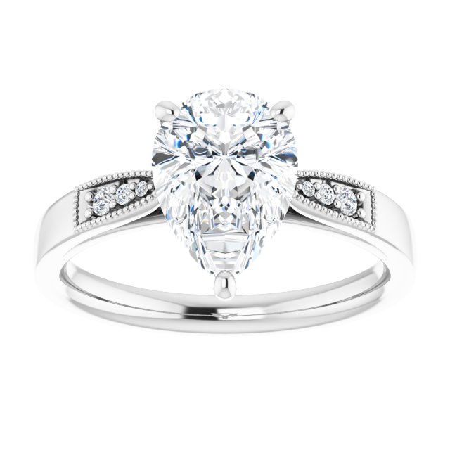 2.15 Pear Moissanite DEF/VVS Cathedral Sidestone Engagement Ring in 14KW | ViewS 2.15 Pear Moissanite DEF/VVS Cathedral Sidestone Engagement Ring in 14KW | ViewS