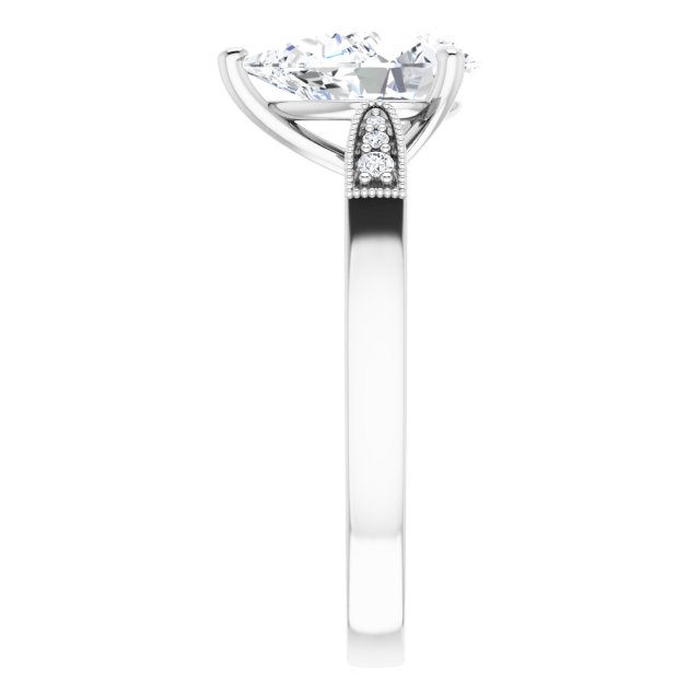 2.15 Pear Moissanite DEF/VVS Cathedral Sidestone Engagement Ring in 14KW | ViewE 2.15 Pear Moissanite DEF/VVS Cathedral Sidestone Engagement Ring in 14KW | ViewE