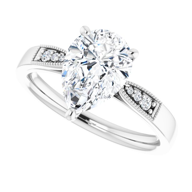 2.15 Pear Moissanite DEF/VVS Cathedral Sidestone Engagement Ring in 14KW | View5 2.15 Pear Moissanite DEF/VVS Cathedral Sidestone Engagement Ring in 14KW | View5
