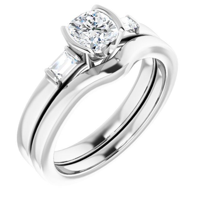0.80 tcw Cushion Diamond GH/VS2+ Modern Three Stone Engagement Ring in 18KW | AllComponents_ViewA 0.80 tcw Cushion Diamond GH/VS2+ Modern Three Stone Engagement Ring in 18KW | AllComponents_ViewA