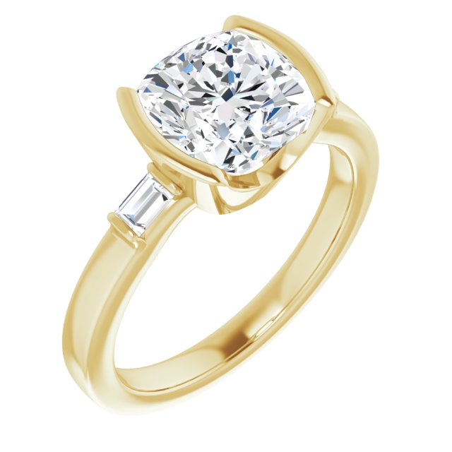 2.60 tcw Cushion Diamond GH/VS2+ Modern Three Stone Engagement Ring in 14KY | ViewA 2.60 tcw Cushion Diamond GH/VS2+ Modern Three Stone Engagement Ring in 14KY | ViewA