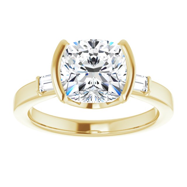 2.60 tcw Cushion Diamond GH/VS2+ Modern Three Stone Engagement Ring in 14KY | ViewS 2.60 tcw Cushion Diamond GH/VS2+ Modern Three Stone Engagement Ring in 14KY | ViewS