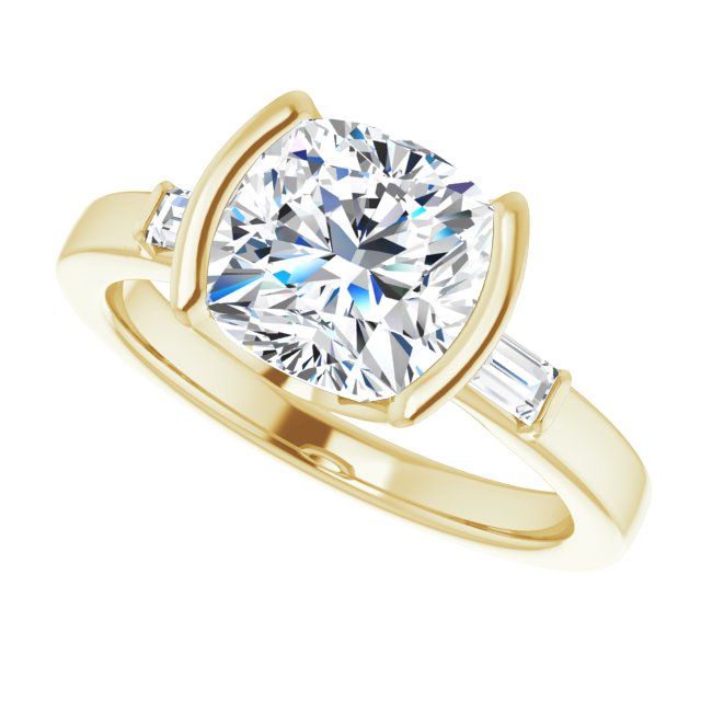 2.60 tcw Cushion Diamond GH/VS2+ Modern Three Stone Engagement Ring in 14KY | View5 2.60 tcw Cushion Diamond GH/VS2+ Modern Three Stone Engagement Ring in 14KY | View5