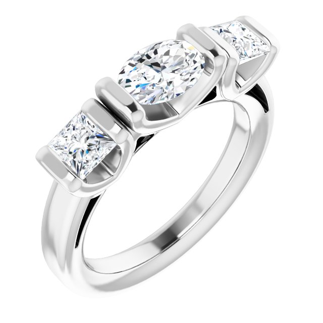 1.72 tcw Oval Lab-Grown GH/VS2+ Suspended Three Stone Engagement Ring in 14KW | ViewA