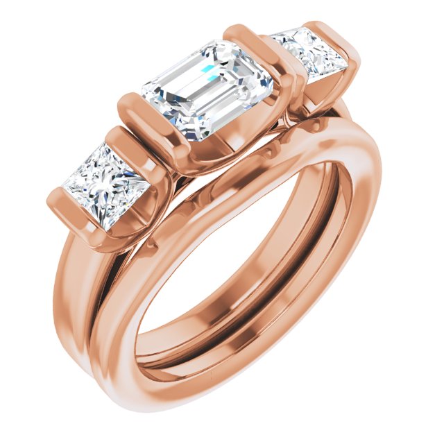 1.83 tcw Emerald Lab-Grown D/VVS2+ Suspended Three Stone Engagement Ring in 14KR | AllComponents_ViewA 1.83 tcw Emerald Lab-Grown D/VVS2+ Suspended Three Stone Engagement Ring in 14KR | AllComponents_ViewA