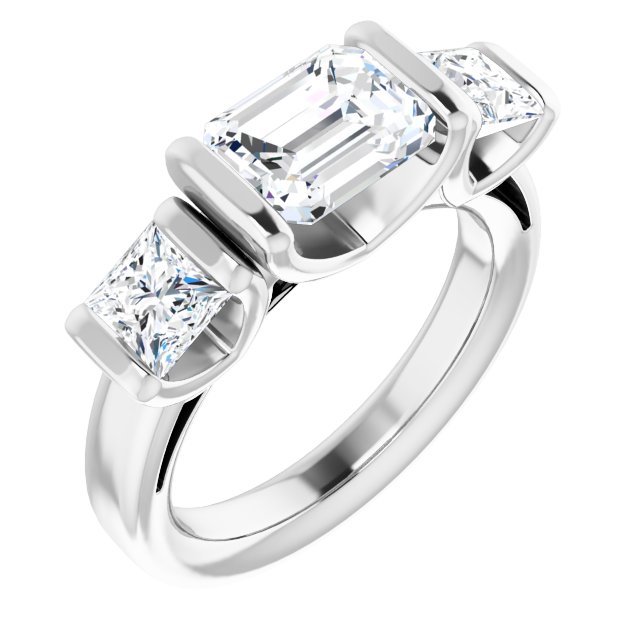 2.95 tcw Emerald Diamond GH/VS2+ Suspended Three Stone Engagement Ring in 18KW | ViewA 2.95 tcw Emerald Diamond GH/VS2+ Suspended Three Stone Engagement Ring in 18KW | ViewA