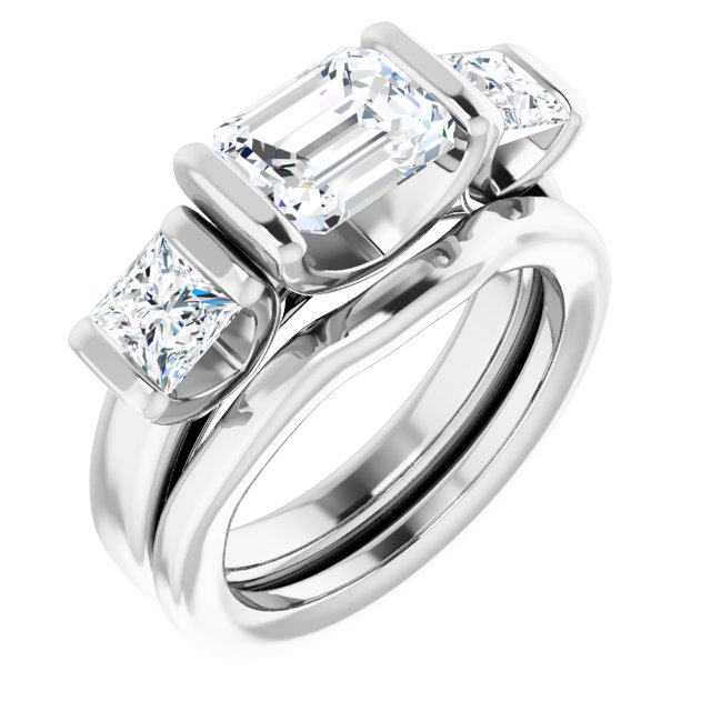 2.95 tcw Emerald Diamond GH/VS2+ Suspended Three Stone Engagement Ring in 18KW | AllComponents_ViewA 2.95 tcw Emerald Diamond GH/VS2+ Suspended Three Stone Engagement Ring in 18KW | AllComponents_ViewA