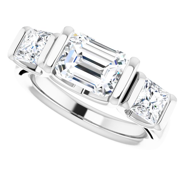 2.95 tcw Emerald Diamond GH/VS2+ Suspended Three Stone Engagement Ring in 18KW | View5 2.95 tcw Emerald Diamond GH/VS2+ Suspended Three Stone Engagement Ring in 18KW | View5