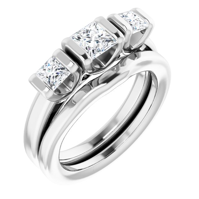 1.14 tcw Square Diamond D/VVS2+ Suspended Three Stone Engagement Ring in 18KW | AllComponents_ViewA 1.14 tcw Square Diamond D/VVS2+ Suspended Three Stone Engagement Ring in 18KW | AllComponents_ViewA