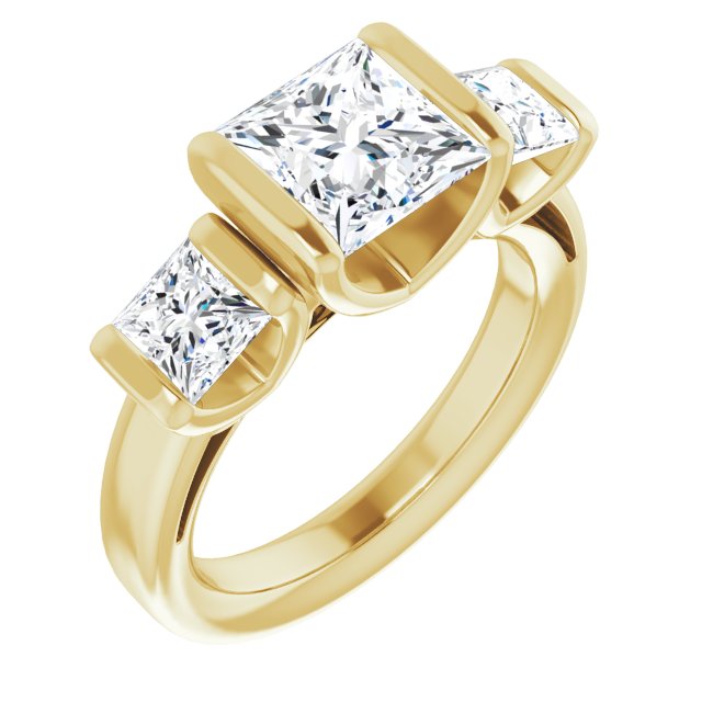 3.30 tcw Square Diamond EF/VS1+ Suspended Three Stone Engagement Ring in 18KY | ViewA 3.30 tcw Square Diamond EF/VS1+ Suspended Three Stone Engagement Ring in 18KY | ViewA