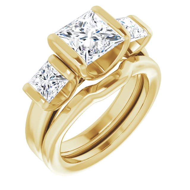 3.30 tcw Square Diamond EF/VS1+ Suspended Three Stone Engagement Ring in 18KY | AllComponents_ViewA 3.30 tcw Square Diamond EF/VS1+ Suspended Three Stone Engagement Ring in 18KY | AllComponents_ViewA