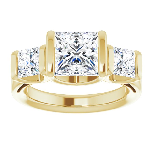 3.30 tcw Square Diamond EF/VS1+ Suspended Three Stone Engagement Ring in 18KY | ViewS 3.30 tcw Square Diamond EF/VS1+ Suspended Three Stone Engagement Ring in 18KY | ViewS
