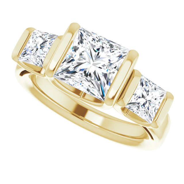 3.30 tcw Square Diamond EF/VS1+ Suspended Three Stone Engagement Ring in 18KY | View5 3.30 tcw Square Diamond EF/VS1+ Suspended Three Stone Engagement Ring in 18KY | View5