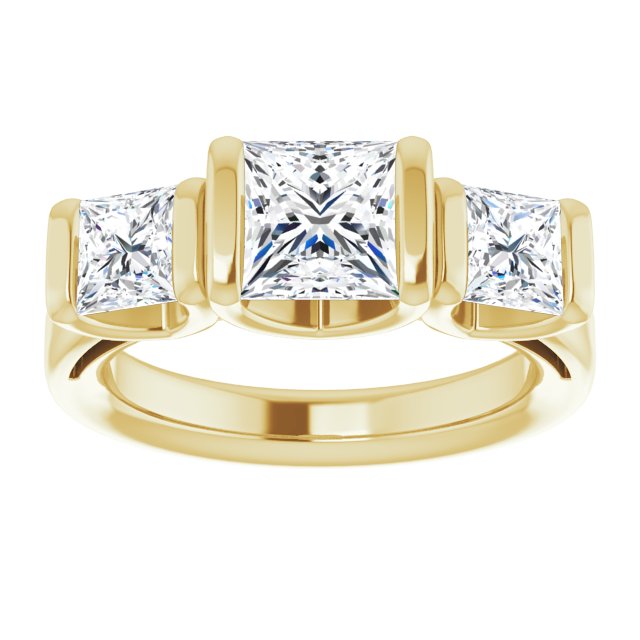 2.50 tcw Square Diamond D/VVS2+ Suspended Three Stone Engagement Ring in 18KY | ViewS 2.50 tcw Square Diamond D/VVS2+ Suspended Three Stone Engagement Ring in 18KY | ViewS