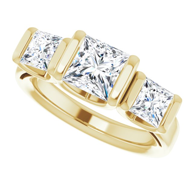 2.50 tcw Square Diamond D/VVS2+ Suspended Three Stone Engagement Ring in 18KY | View5 2.50 tcw Square Diamond D/VVS2+ Suspended Three Stone Engagement Ring in 18KY | View5