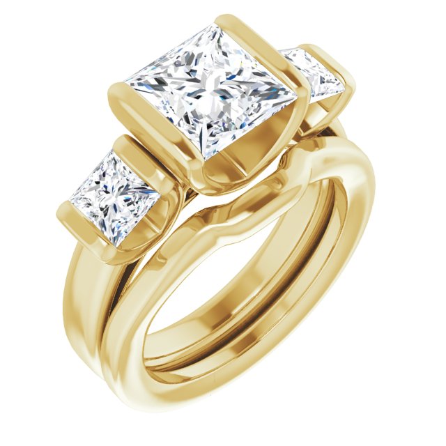 3.70 tcw Square Diamond GH/VS2+ Suspended Three Stone Engagement Ring in 14KY | AllComponents_ViewA