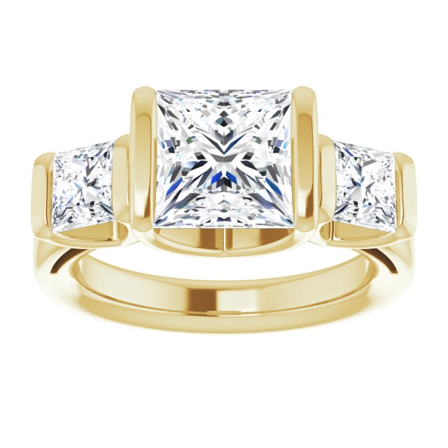 3.70 tcw Square Diamond GH/VS2+ Suspended Three Stone Engagement Ring in 14KY | ViewS