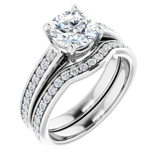 1.44 Round Lab-Grown GH/VS2+ Cathedral Sidestone Engagement Ring in PLAT | AllComponents_ViewA