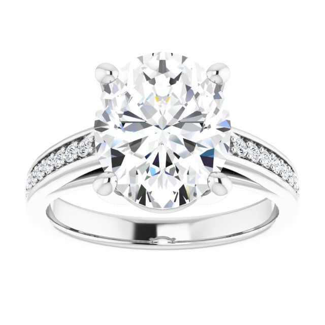 4.44 Oval Moissanite DEF/VVS Cathedral Sidestone Engagement Ring in 14KW | ViewS 4.44 Oval Moissanite DEF/VVS Cathedral Sidestone Engagement Ring in 14KW | ViewS