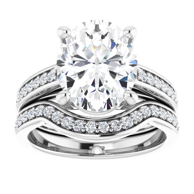 4.44 Oval Moissanite DEF/VVS Cathedral Sidestone Engagement Ring in 14KW | AllComponents_ViewS 4.44 Oval Moissanite DEF/VVS Cathedral Sidestone Engagement Ring in 14KW | AllComponents_ViewS