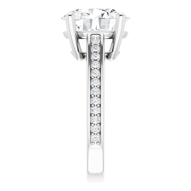4.44 Oval Moissanite DEF/VVS Cathedral Sidestone Engagement Ring in 14KW | ViewE 4.44 Oval Moissanite DEF/VVS Cathedral Sidestone Engagement Ring in 14KW | ViewE