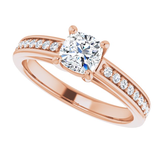 0.86 Cushion Diamond D/VVS2+ Cathedral Sidestone Engagement Ring in 18KR | View5 0.86 Cushion Diamond D/VVS2+ Cathedral Sidestone Engagement Ring in 18KR | View5