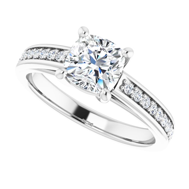 1.36 Cushion Diamond EF/VS1+ Cathedral Sidestone Engagement Ring in 14KW | View5 1.36 Cushion Diamond EF/VS1+ Cathedral Sidestone Engagement Ring in 14KW | View5