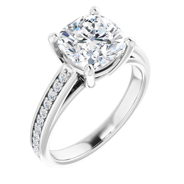 2.66 Cushion Lab-Grown D/VVS2+ Cathedral Sidestone Engagement Ring in 14KW | ViewA
