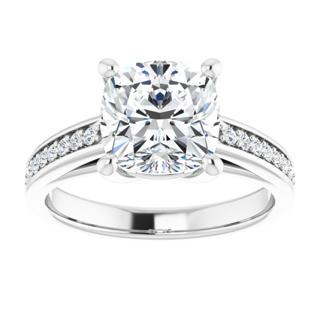2.66 Cushion Lab-Grown D/VVS2+ Cathedral Sidestone Engagement Ring in 14KW | ViewS