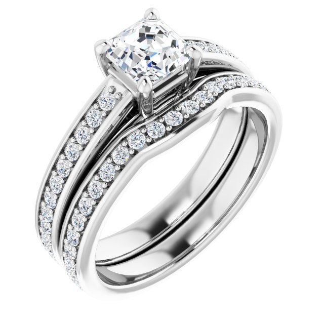 0.86 Asscher Diamond EF/VS1+ Cathedral Sidestone Engagement Ring in 14KW | AllComponents_ViewA 0.86 Asscher Diamond EF/VS1+ Cathedral Sidestone Engagement Ring in 14KW | AllComponents_ViewA
