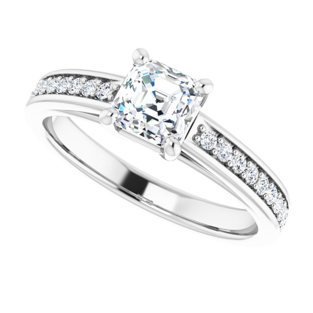 0.86 Asscher Diamond EF/VS1+ Cathedral Sidestone Engagement Ring in 14KW | View5 0.86 Asscher Diamond EF/VS1+ Cathedral Sidestone Engagement Ring in 14KW | View5