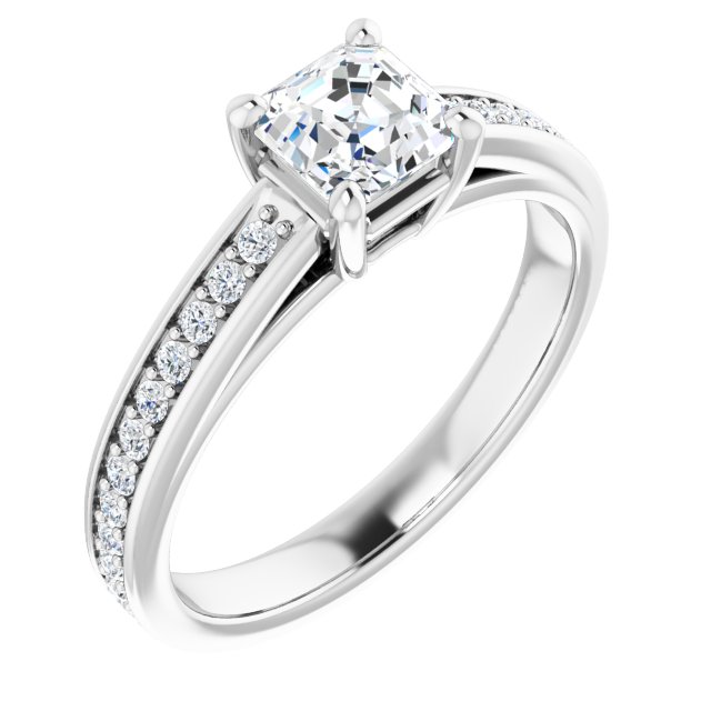 0.86 Asscher Diamond EF/VS1+ Cathedral Sidestone Engagement Ring in 14KW | ViewA 0.86 Asscher Diamond EF/VS1+ Cathedral Sidestone Engagement Ring in 14KW | ViewA