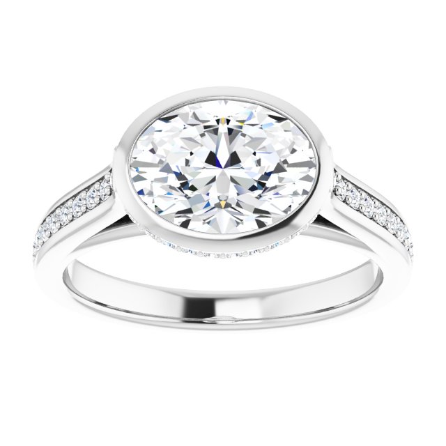 2.37 Oval Moissanite DEF/VVS Bezel East West Sidestone Engagement Ring in 14KW | ViewS 2.37 Oval Moissanite DEF/VVS Bezel East West Sidestone Engagement Ring in 14KW | ViewS
