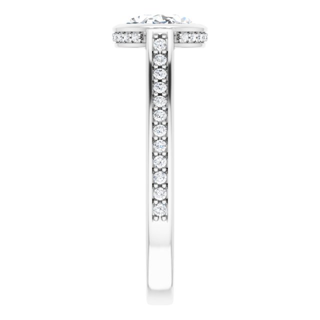 2.37 Oval Moissanite DEF/VVS Bezel East West Sidestone Engagement Ring in 14KW | ViewE 2.37 Oval Moissanite DEF/VVS Bezel East West Sidestone Engagement Ring in 14KW | ViewE
