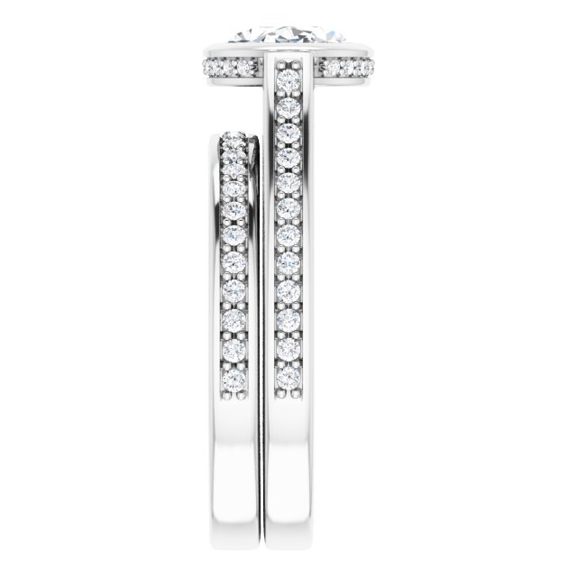 2.37 Oval Moissanite DEF/VVS Bezel East West Sidestone Engagement Ring in 14KW | AllComponents_ViewE 2.37 Oval Moissanite DEF/VVS Bezel East West Sidestone Engagement Ring in 14KW | AllComponents_ViewE